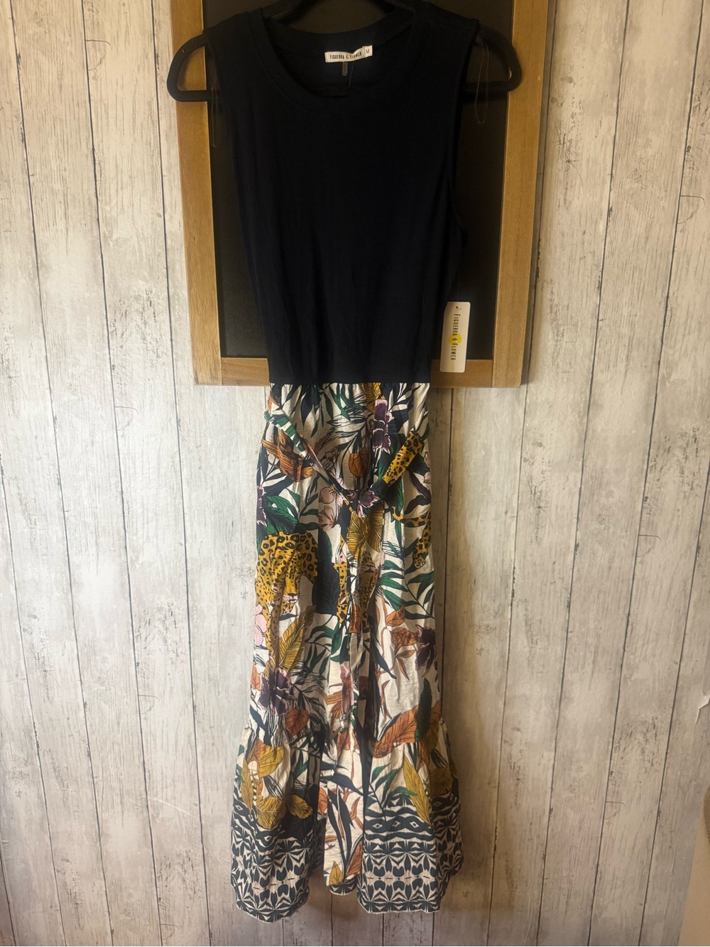 Anthropologie Fig & Flower long Maxi Dress M Sleeveless Belted Leopard Jungle